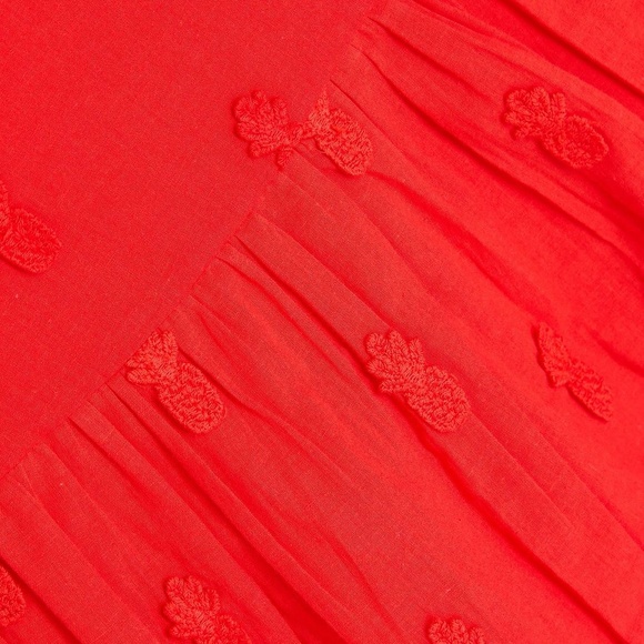 FARM RIO | Tiered Embroidered Cotton-Mousseline Mini Skirt in Red | Size Small - Picture 3 of 12